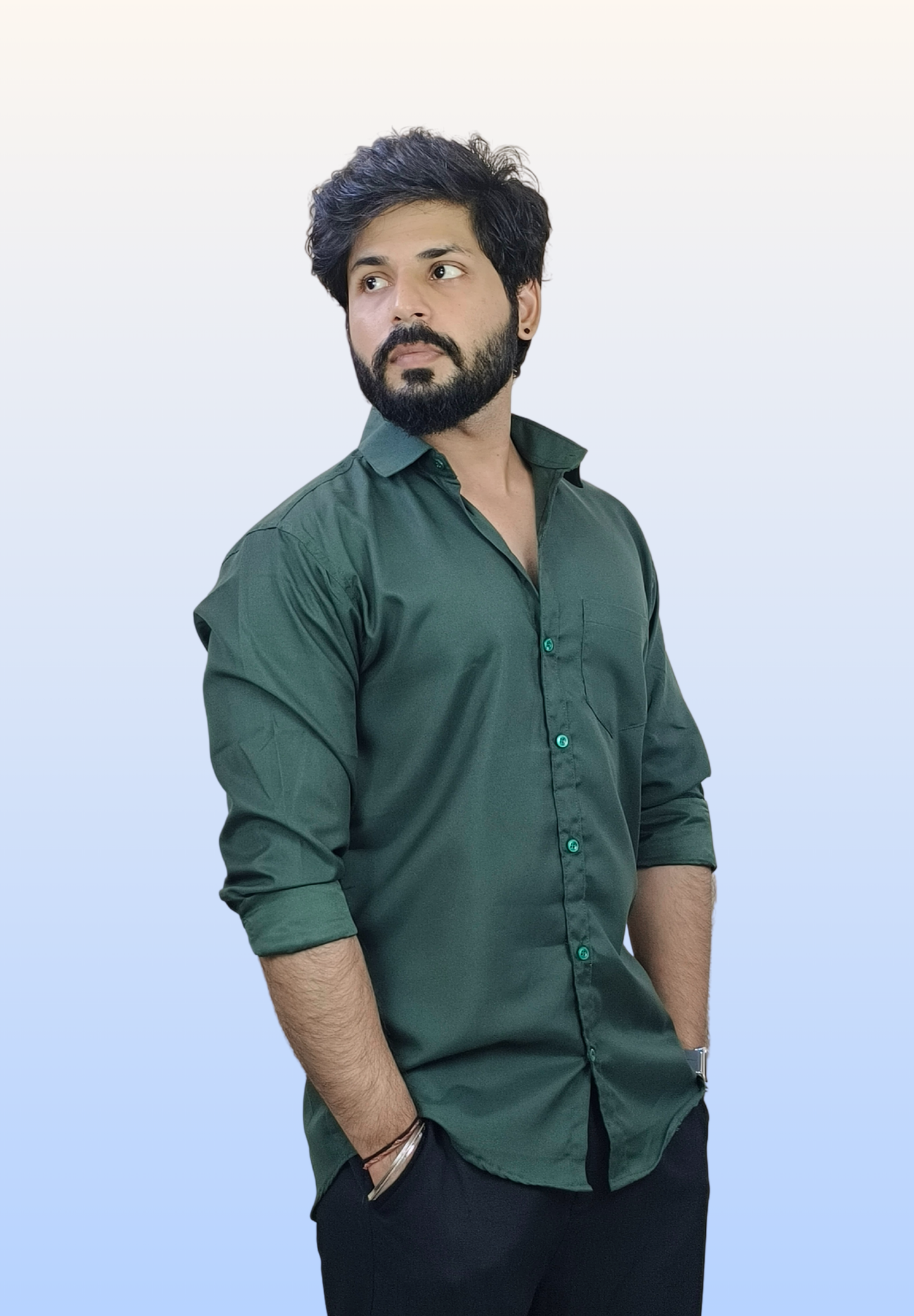 Men's Dark Green Cotton Shirt