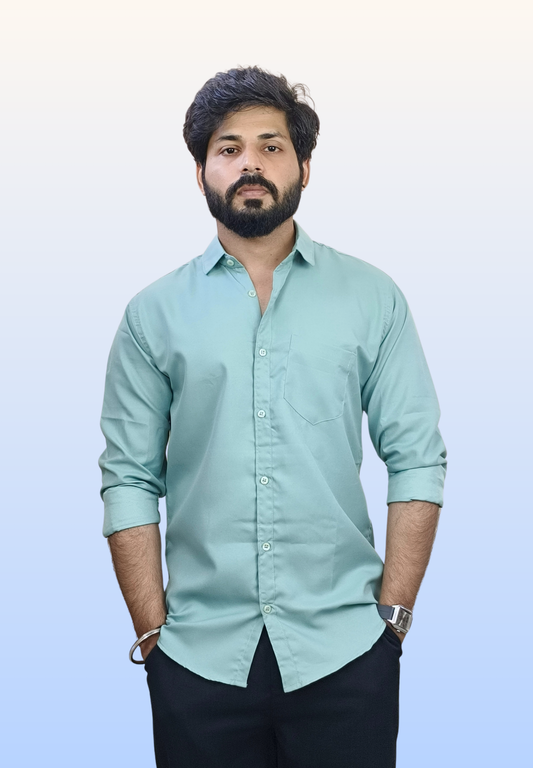 Men's Aqua Teal Cotton Shirt