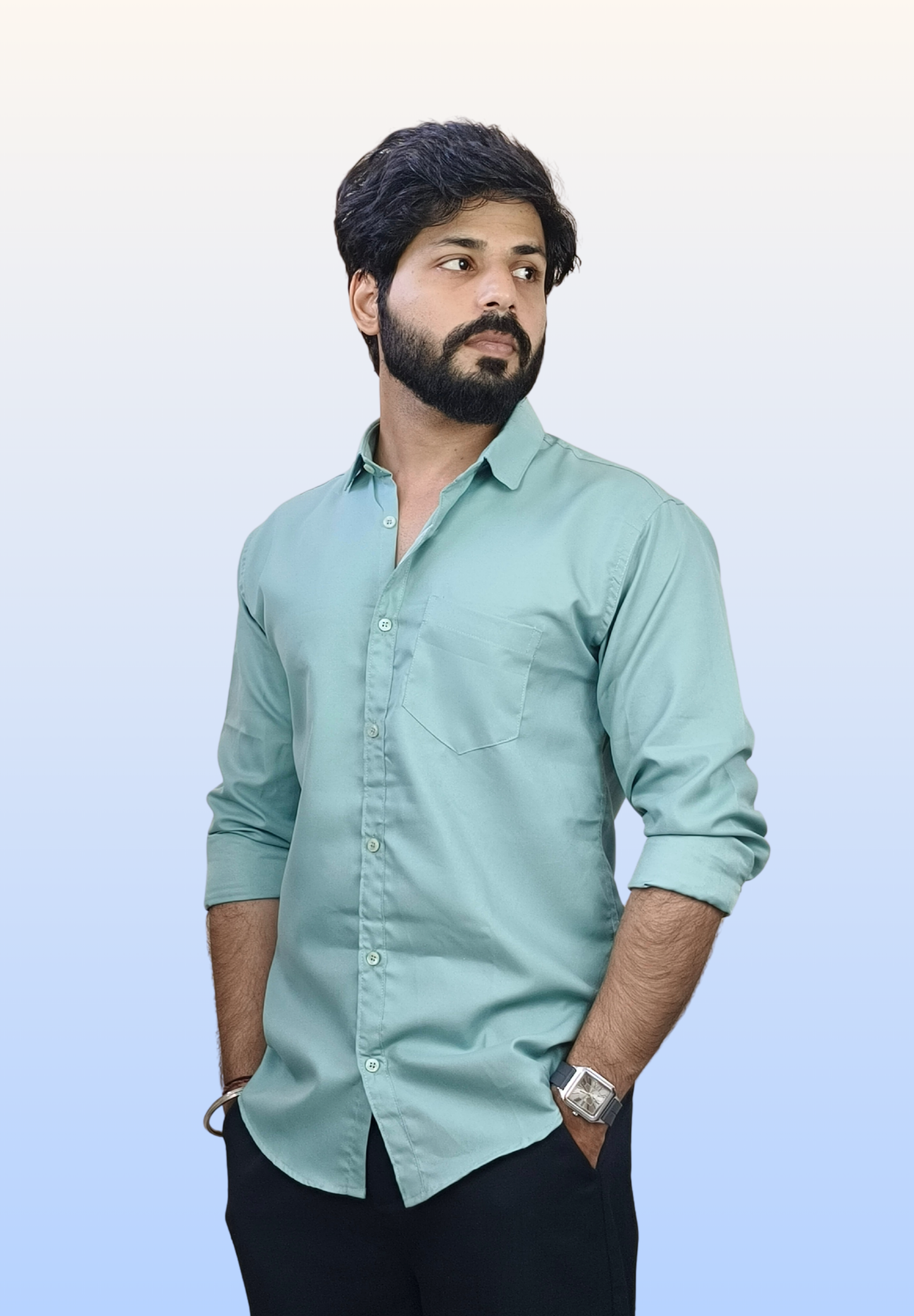 Men's Aqua Teal Cotton Shirt