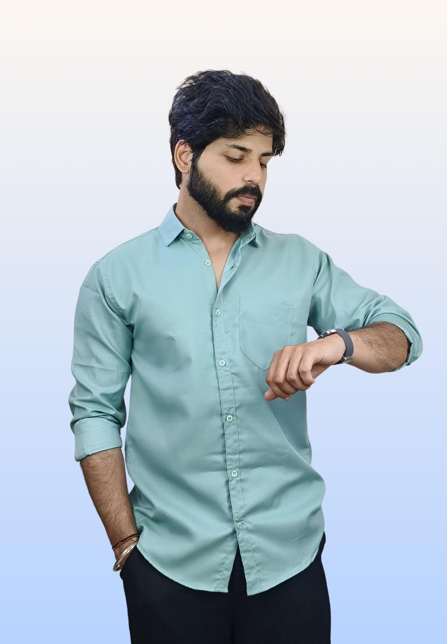 Men's Aqua Teal Cotton Shirt