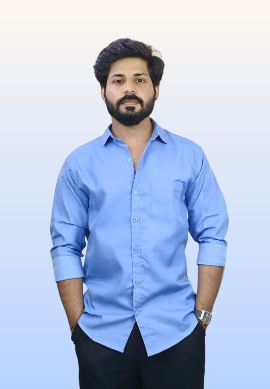 Men's Ice Blue Cotton Shirt