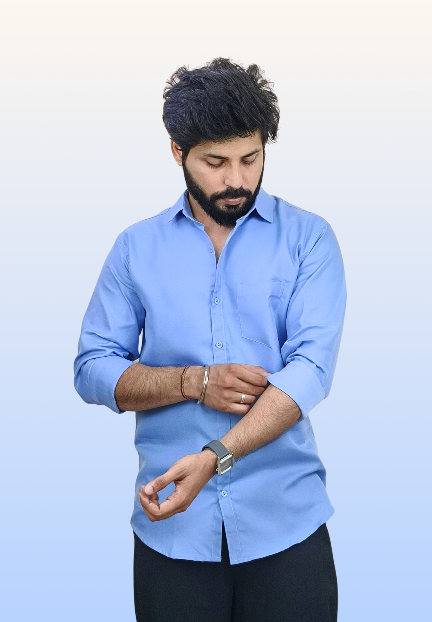 Men's Ice Blue Cotton Shirt