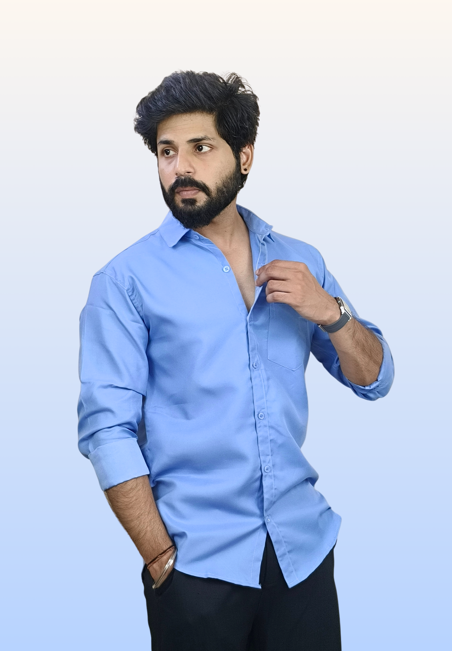 Men's Ice Blue Cotton Shirt