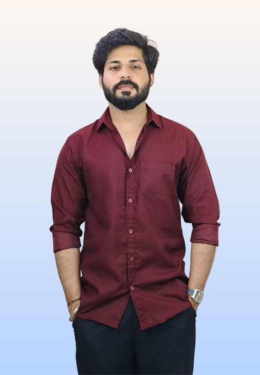 Men's Solid Maroon Cotton Shirt