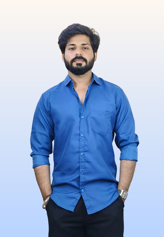 Men's Deep Blue Cotton Shirt