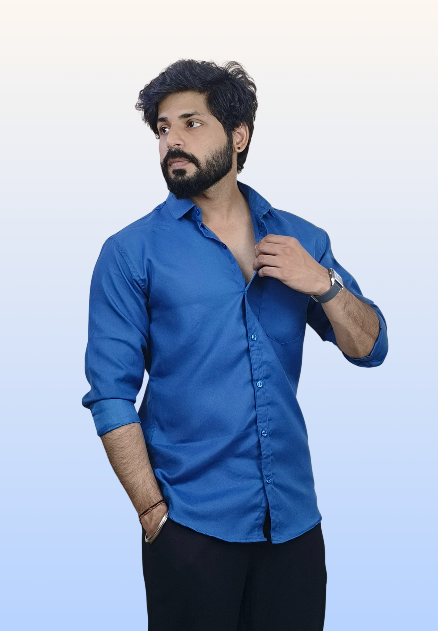 Men's Deep Blue Cotton Shirt