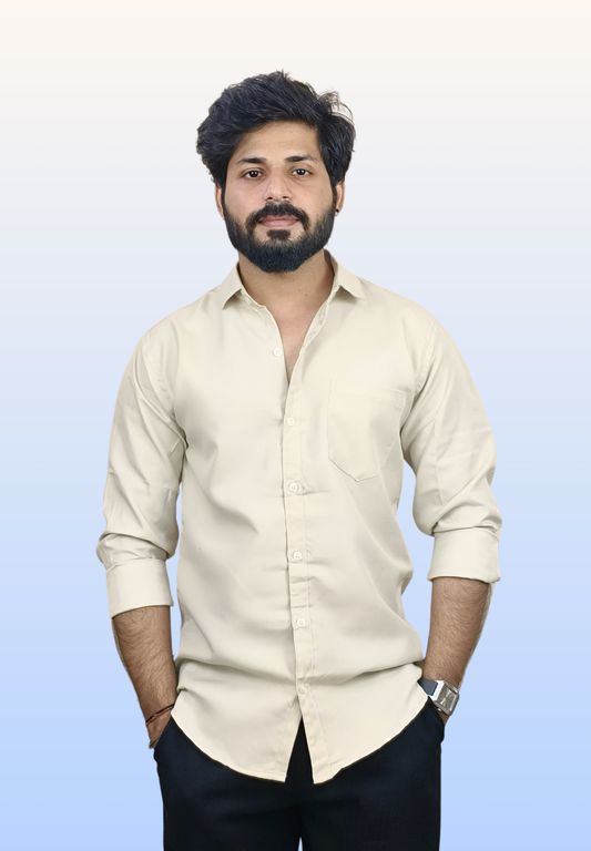 Men's Beige Cotton Shirt