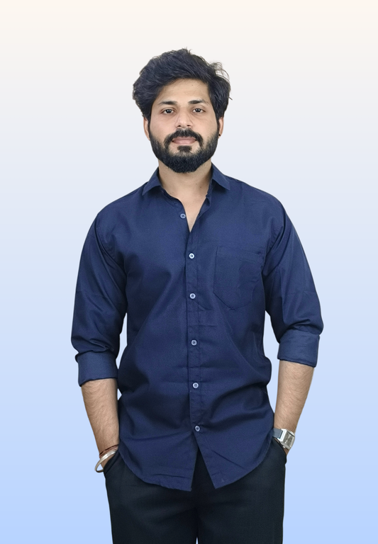Men's Dark Blue Cotton Shirt