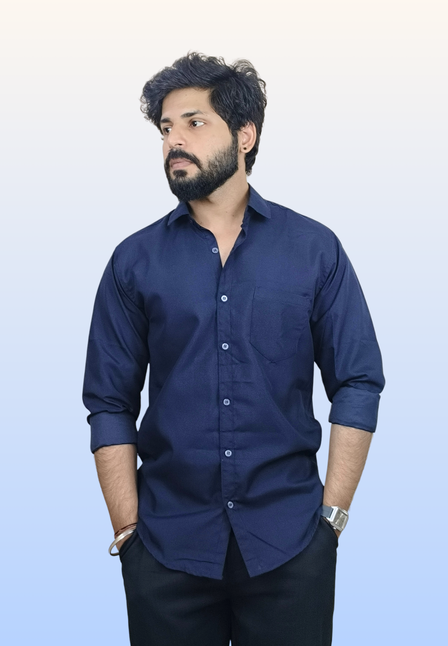 Men's Dark Blue Cotton Shirt