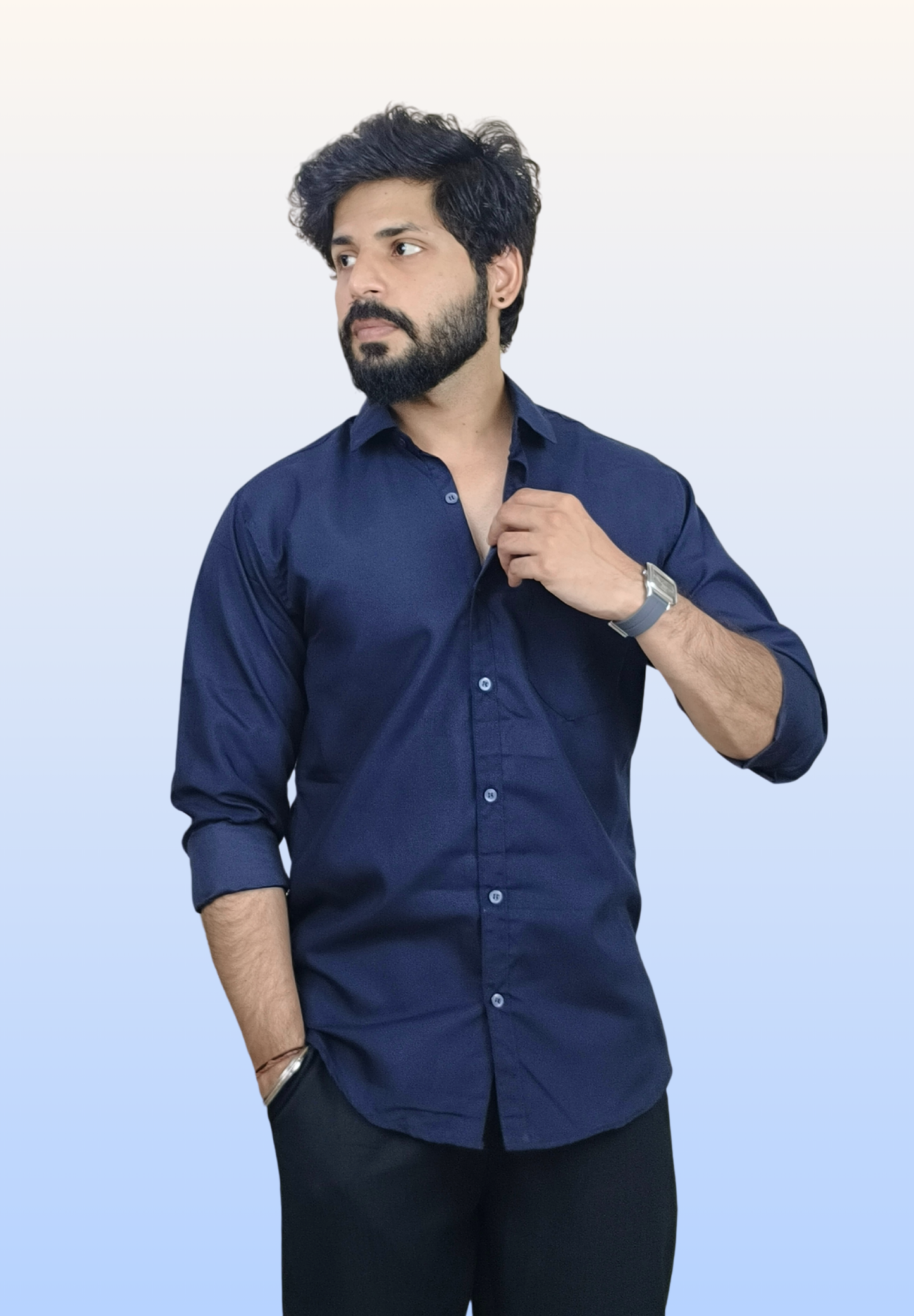 Men's Dark Blue Cotton Shirt