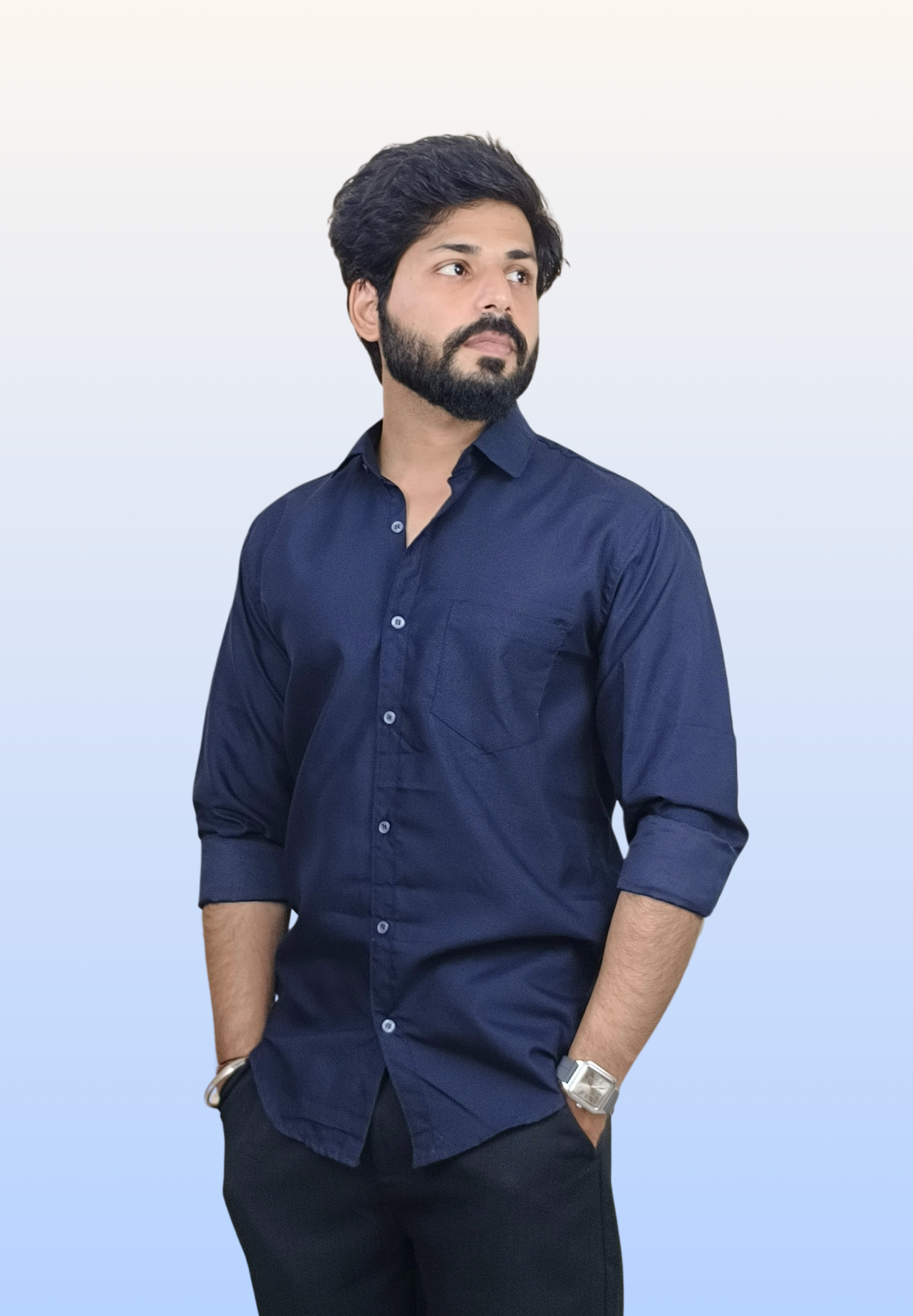 Men's Dark Blue Cotton Shirt