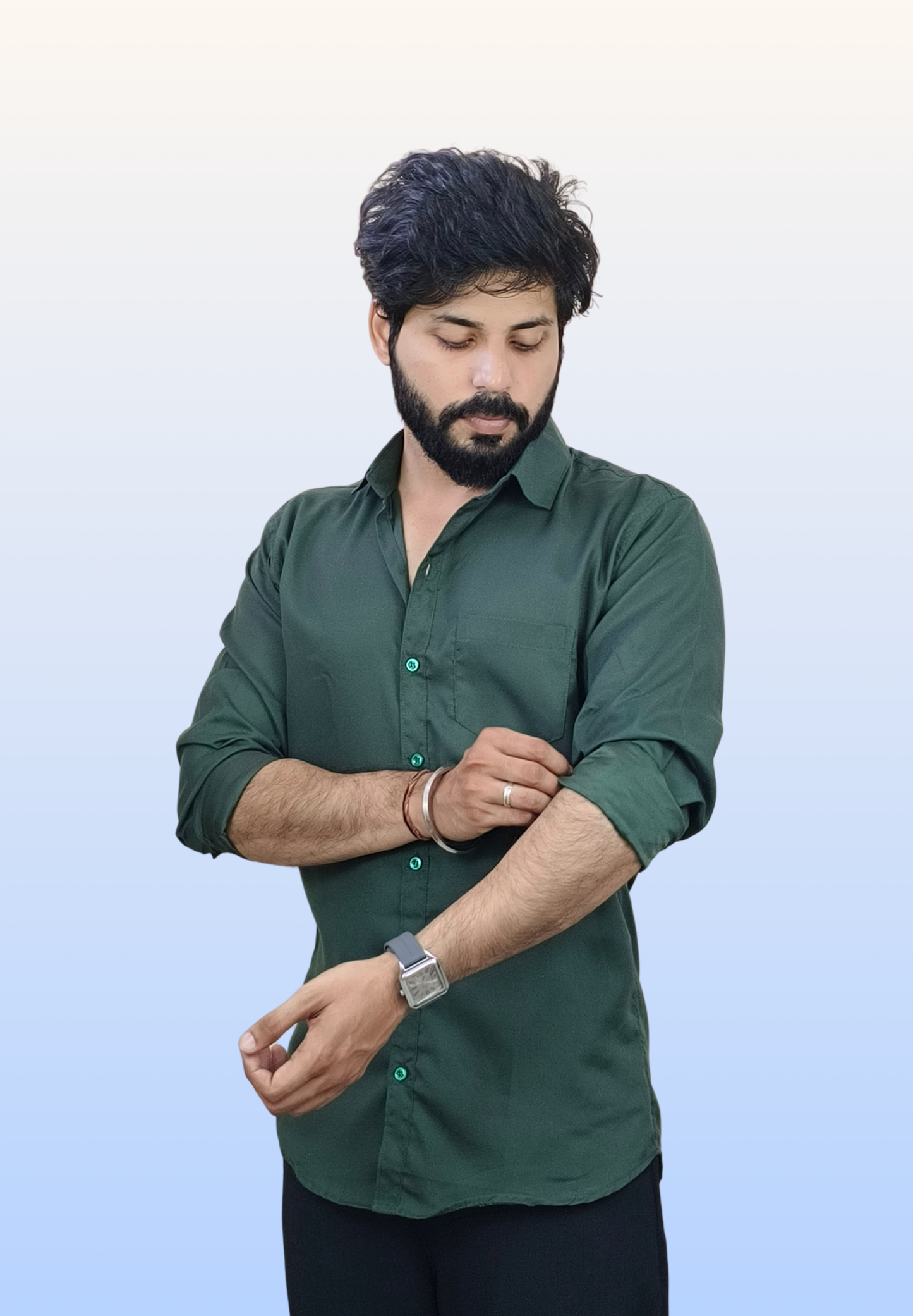 Men's Dark Green Cotton Shirt