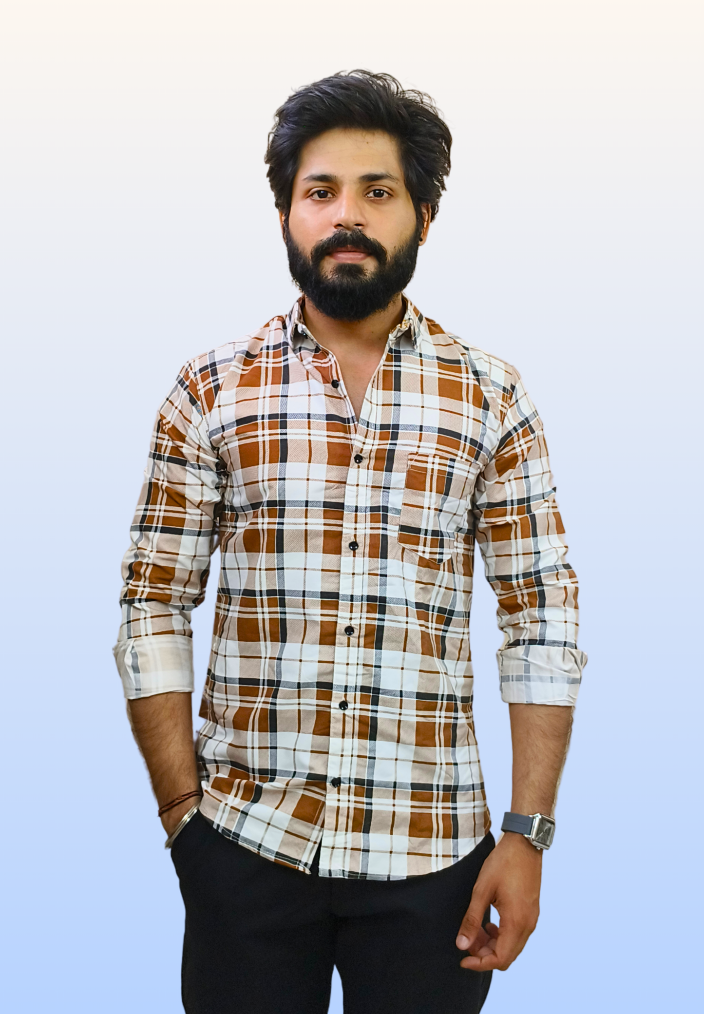 Men's Orange Check Shirt
