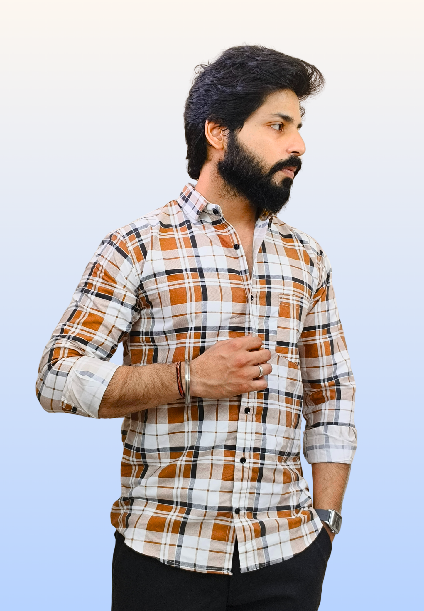 Men's Orange Check Shirt