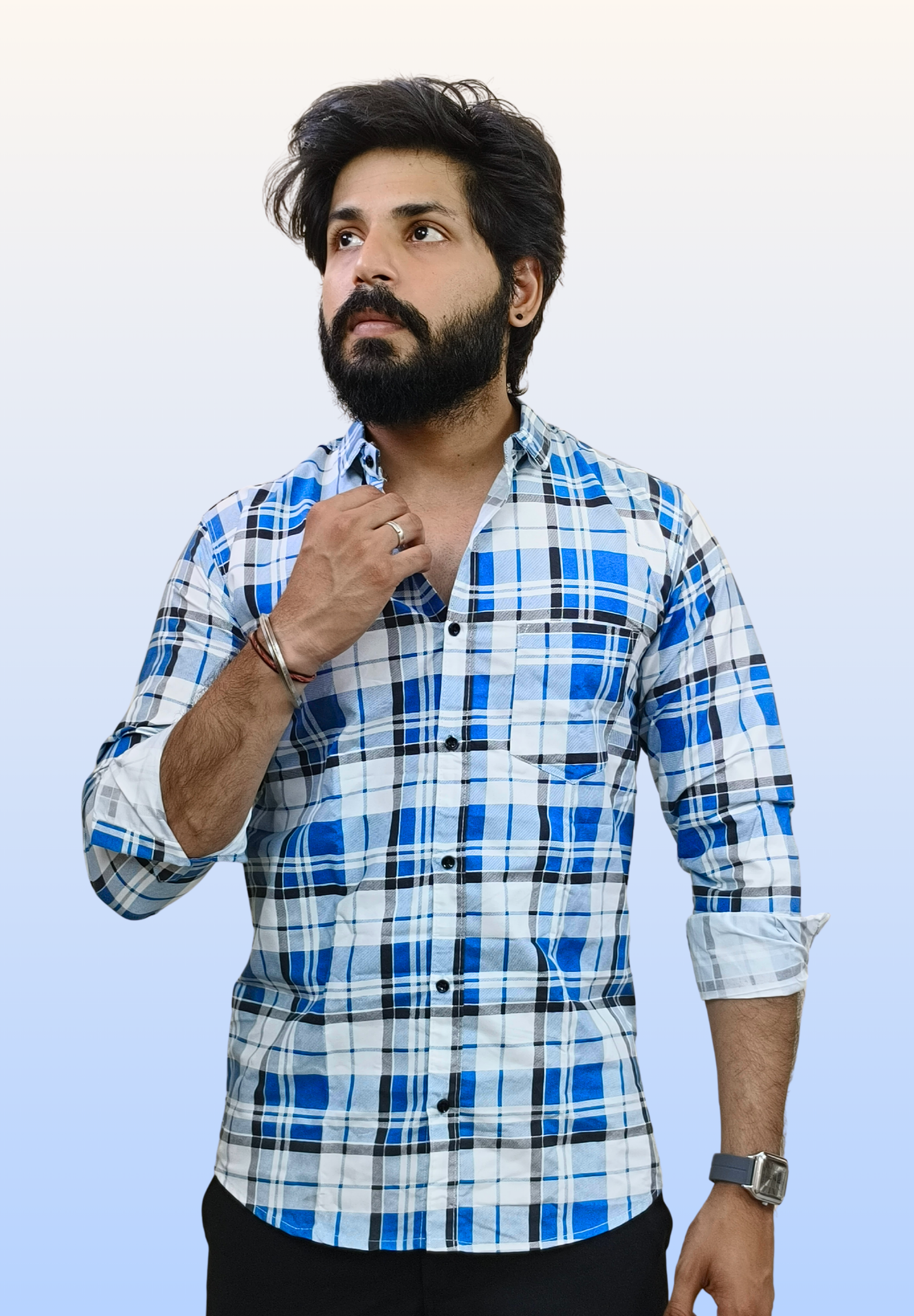 Men's Mix Blue Check Shirt