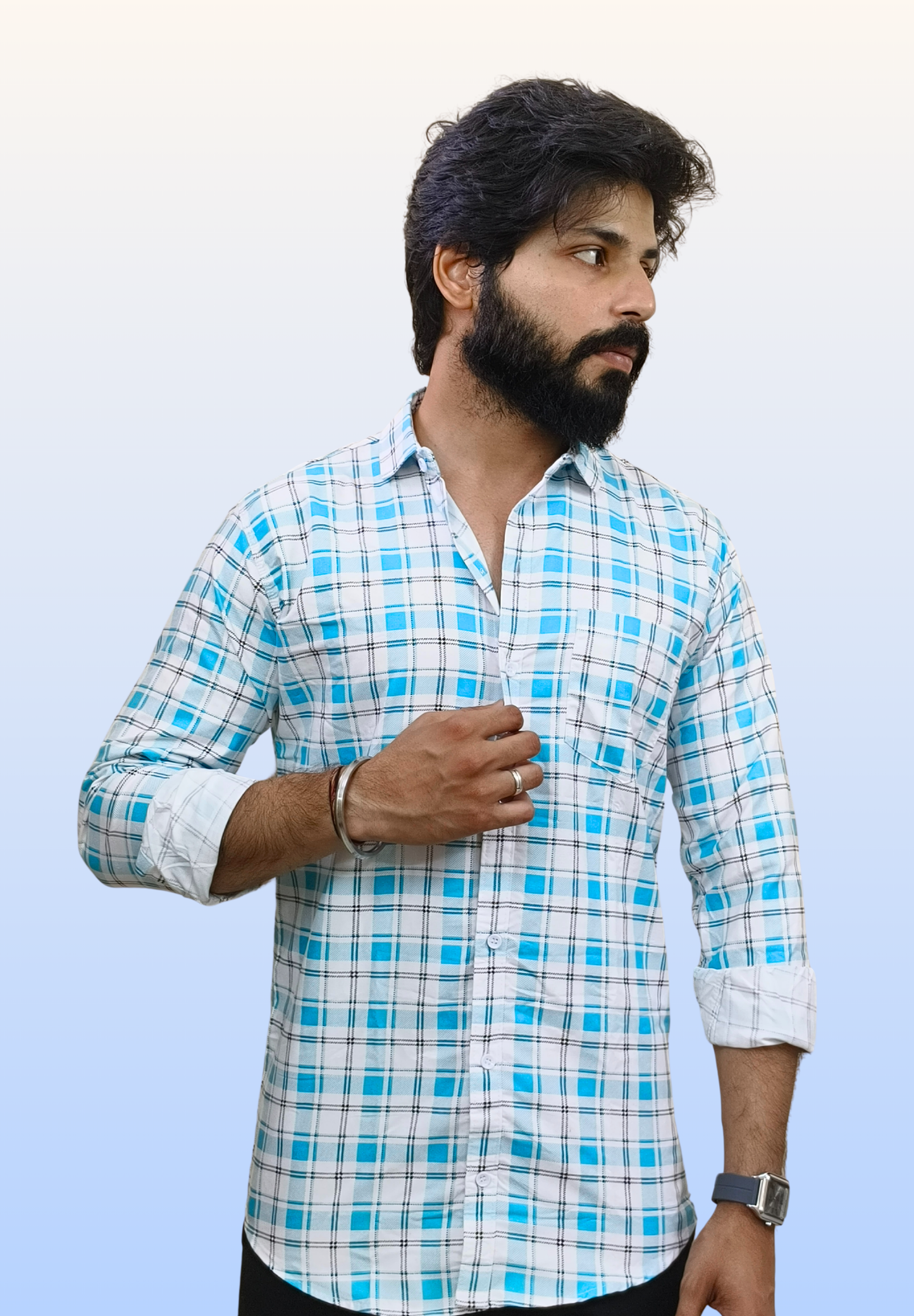 Men's Skyblue Check Shirt