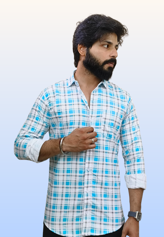 Men's Skyblue Check Shirt