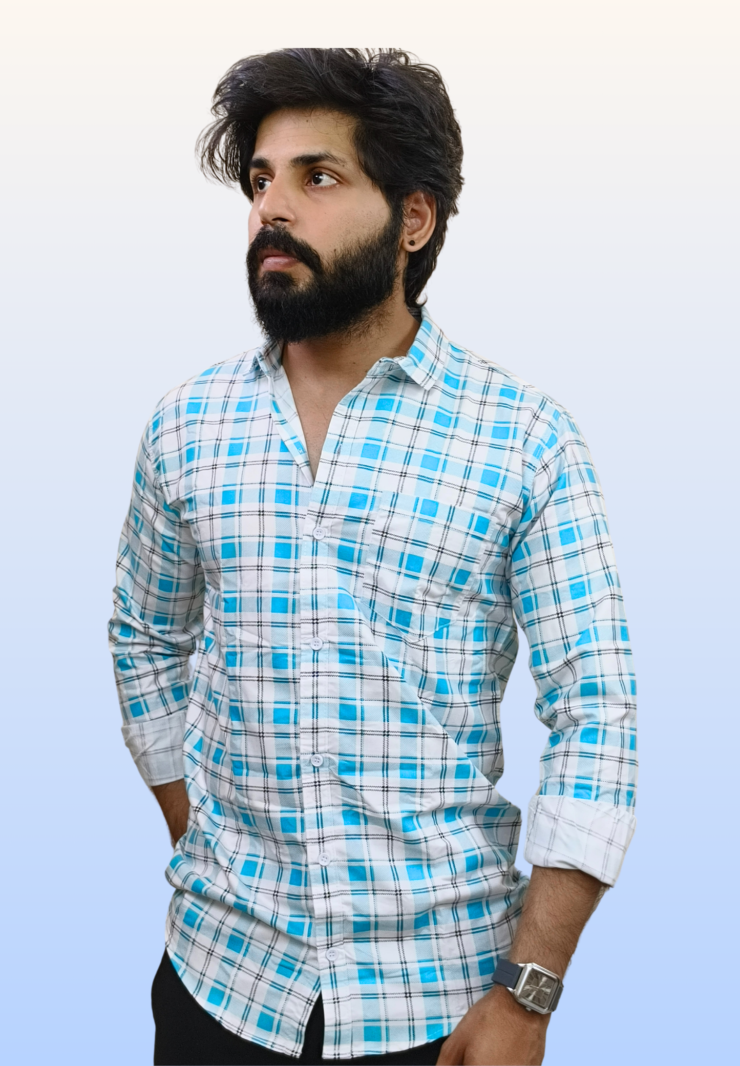 Men's Skyblue Check Shirt