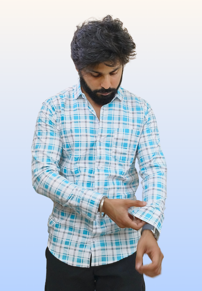 Men's Skyblue Check Shirt