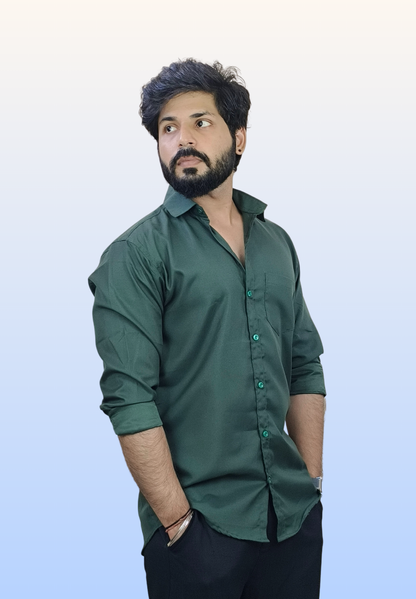 Men's Dark Green Cotton Shirt