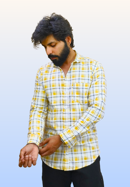 Men's Yellow Check Shirt