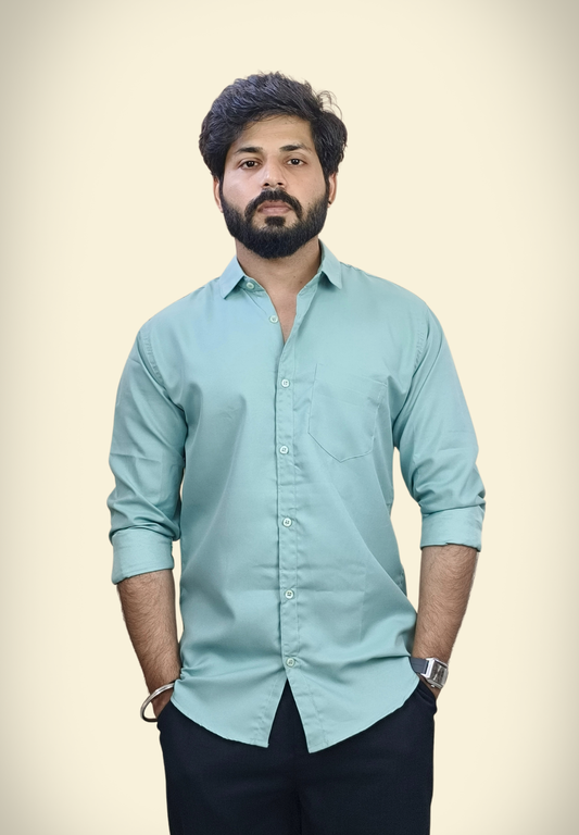 Men's Aqua Teal Cotton Shirt