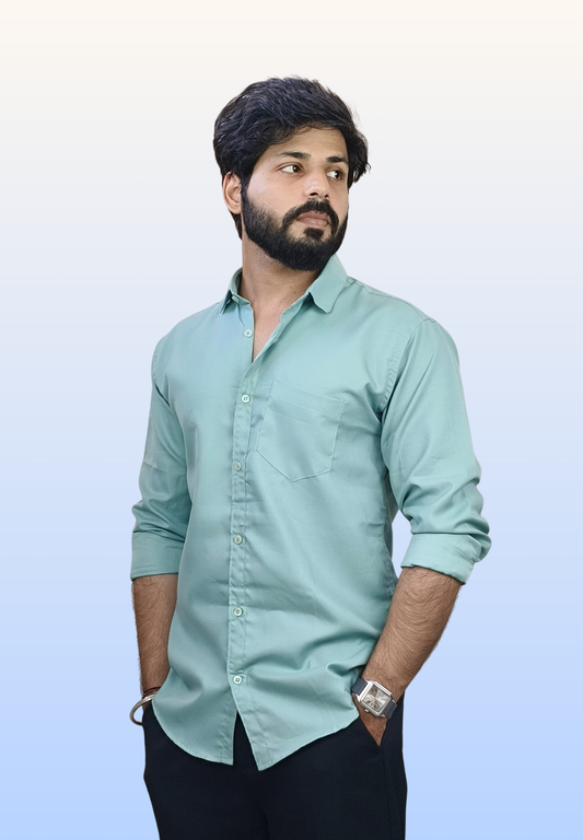 Men's Aqua Teal Cotton Shirt