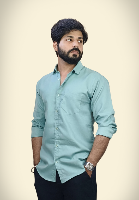Men's Aqua Teal Cotton Shirt