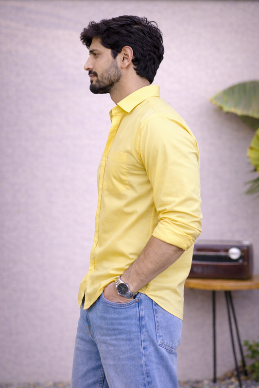 Men's Butter Yellow Cotton Shirt