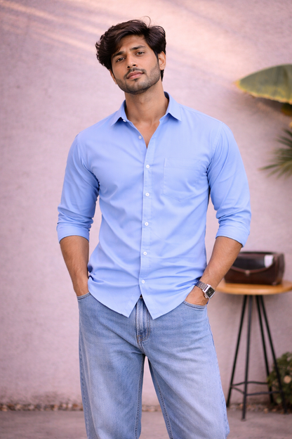 Men's Ice Blue Cotton Shirt