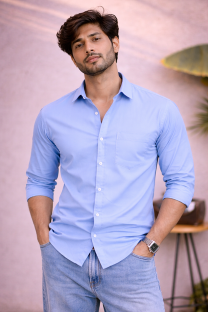 Men's Ice Blue Cotton Shirt