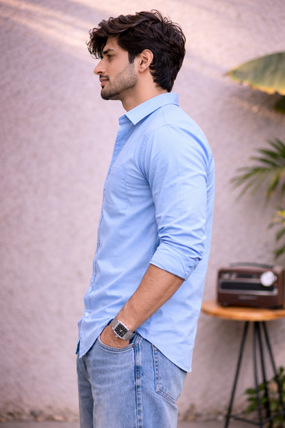 Men's Ice Blue Cotton Shirt