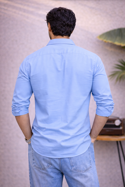 Men's Ice Blue Cotton Shirt