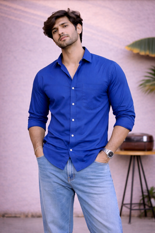 Men's Deep Blue Cotton Shirt