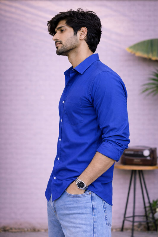 Men's Deep Blue Cotton Shirt