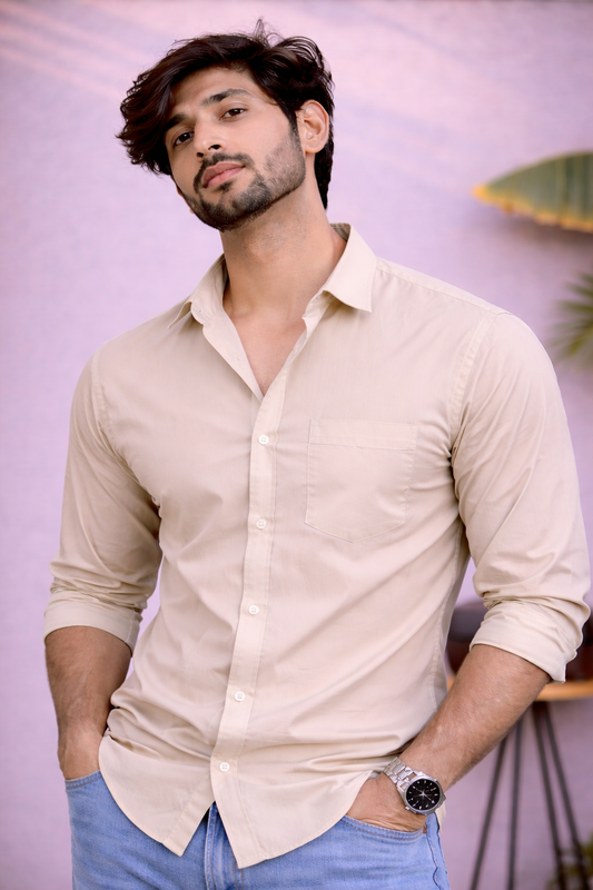 Men's Beige Cotton Shirt