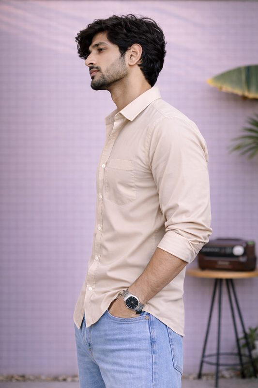 Men's Beige Cotton Shirt