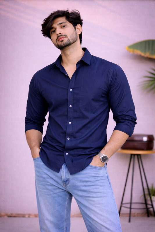 Men's Dark Blue Cotton Shirt