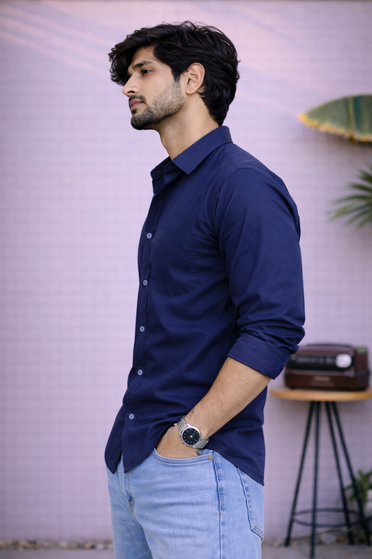 Men's Dark Blue Cotton Shirt