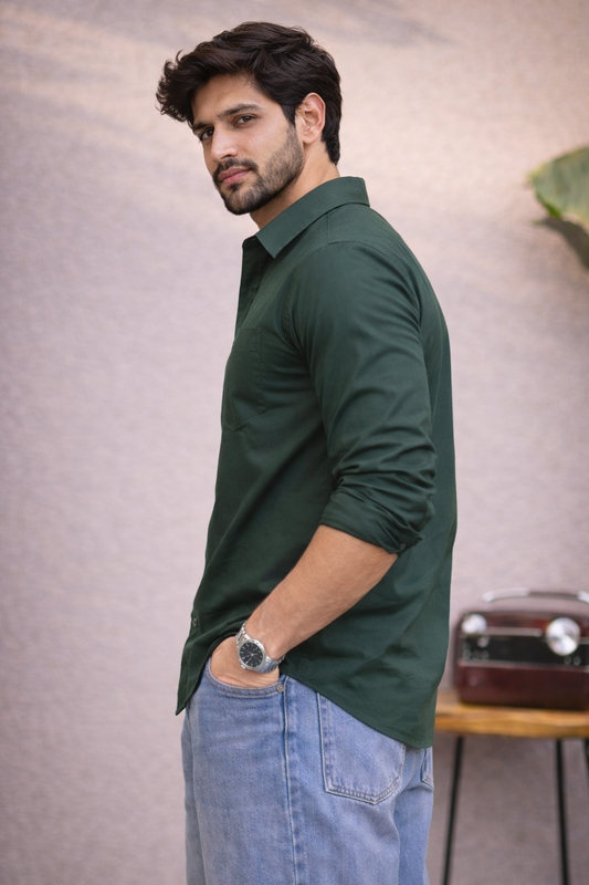 Men's Dark Green Cotton Shirt