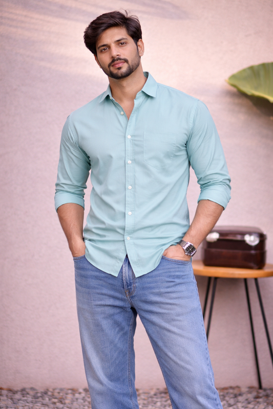 Men's Aqua Teal Cotton Shirt