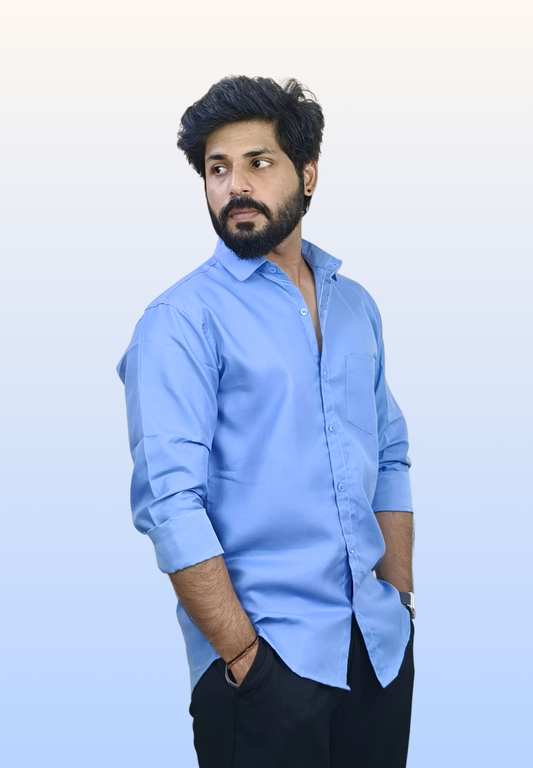 Men's Ice Blue Cotton Shirt