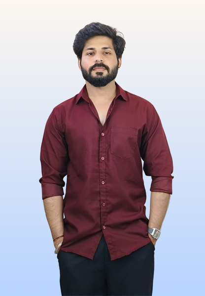 Men's Solid Maroon Cotton Shirt