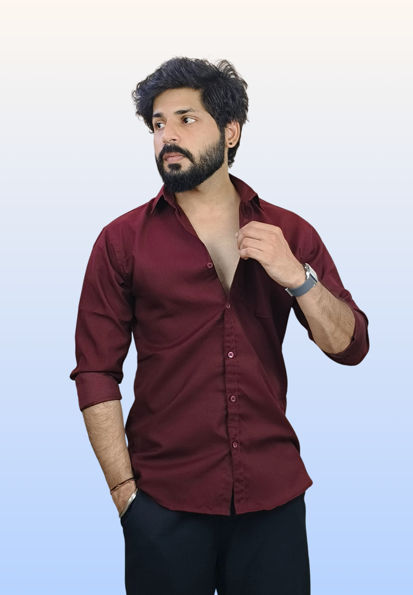 Men's Solid Maroon Cotton Shirt
