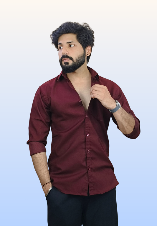 Men's Solid Maroon Cotton Shirt