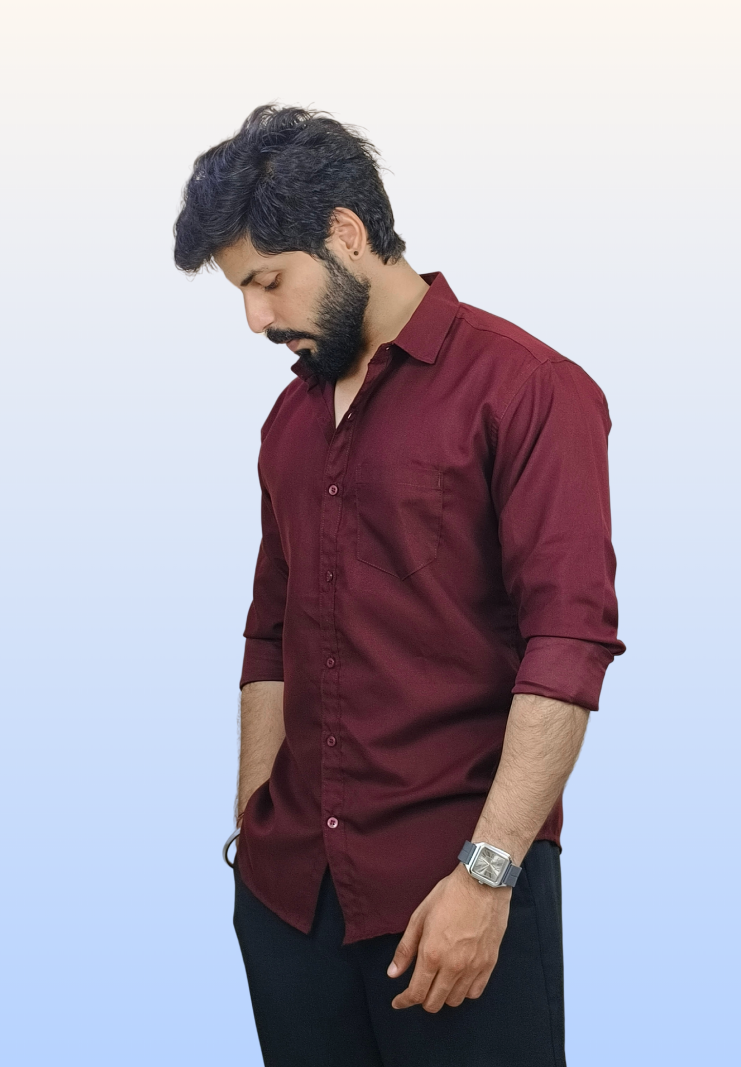 Men's Solid Maroon Cotton Shirt