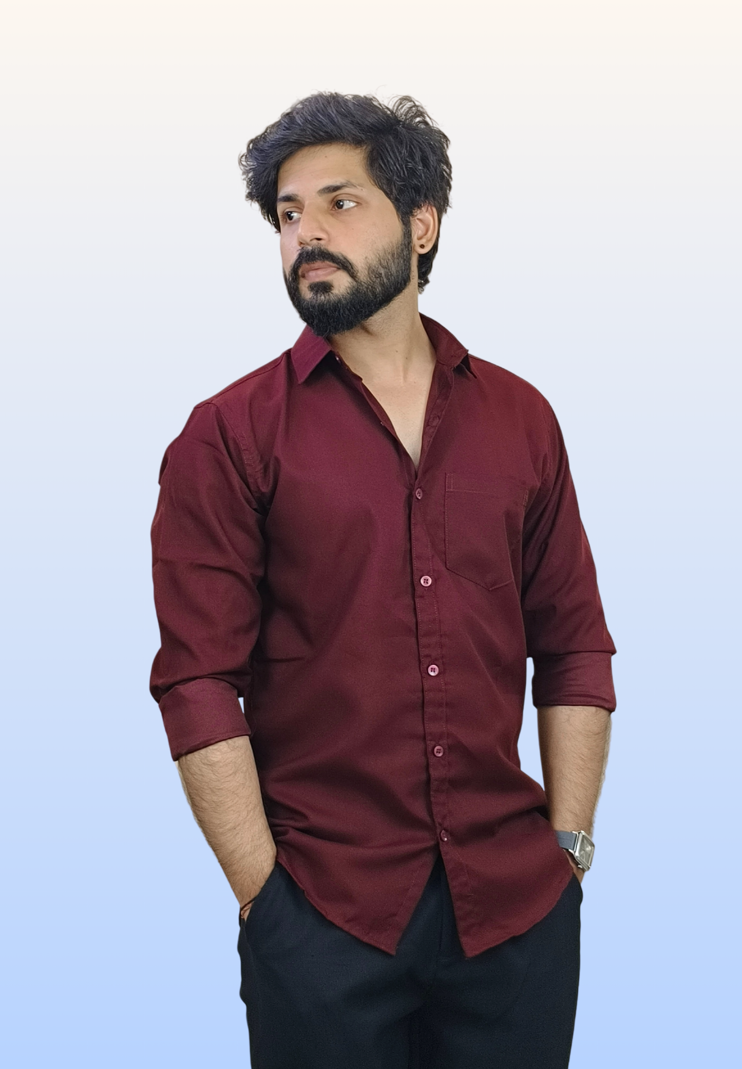 Men's Solid Maroon Cotton Shirt