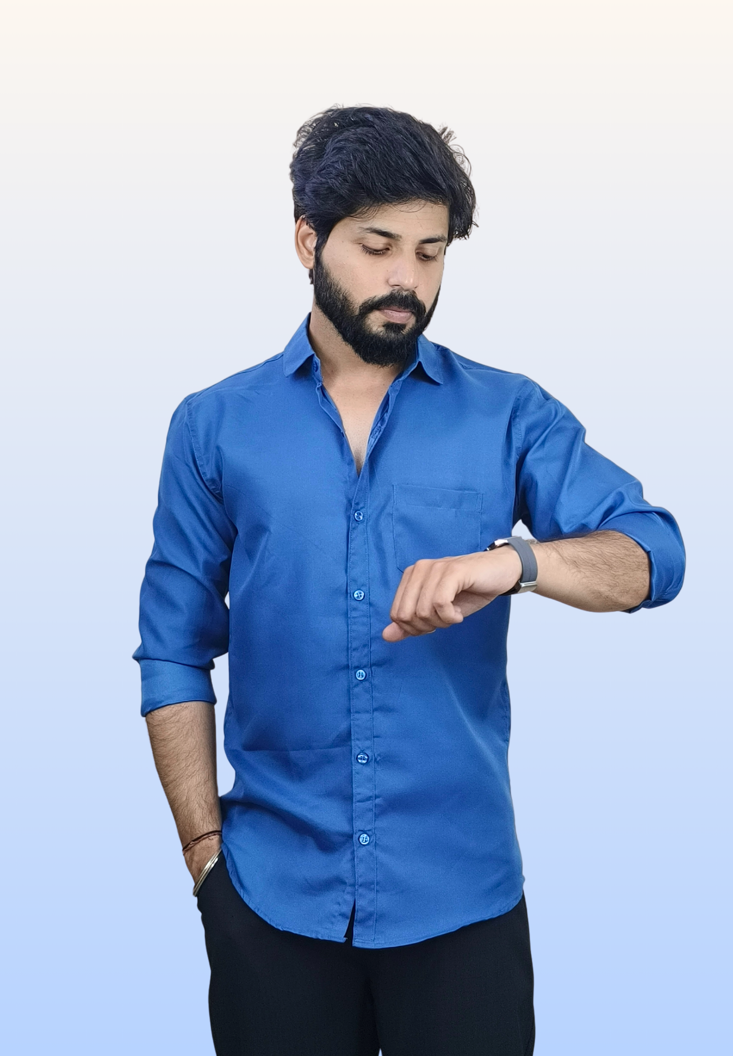Men's Deep Blue Cotton Shirt