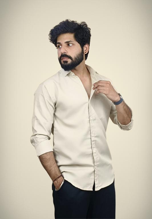 Men's Beige Cotton Shirt