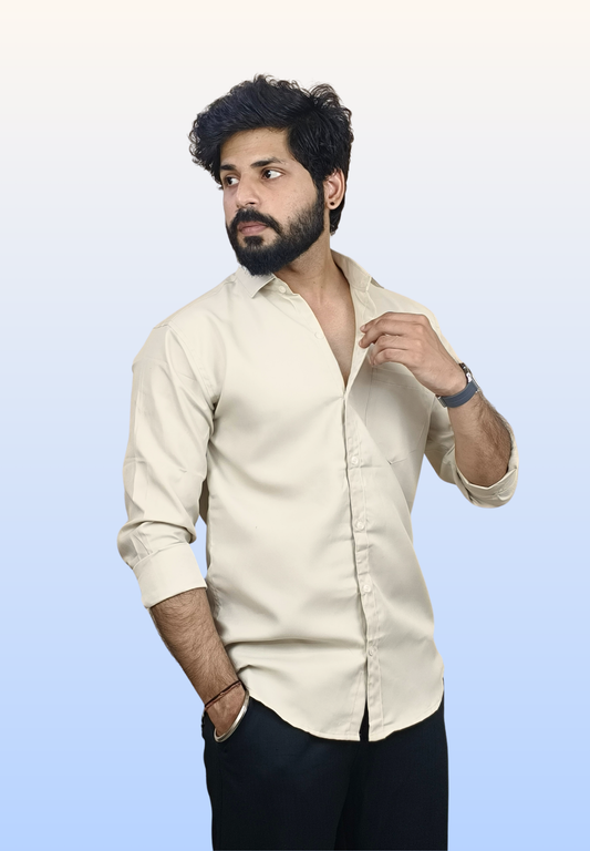 Men's Beige Cotton Shirt